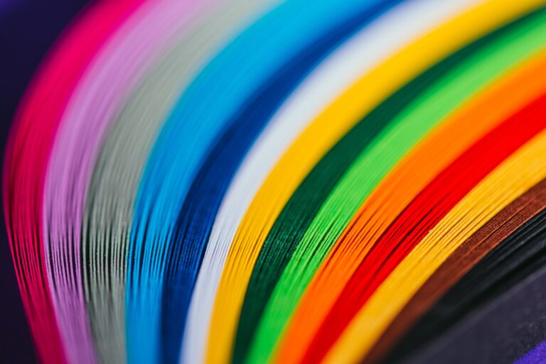 close up of colored bright quilling paper stripes